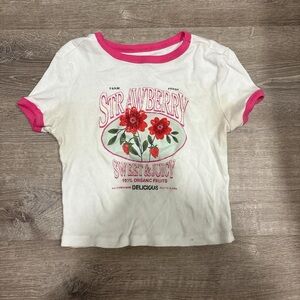 Strawberry Print Shirt - White and Pink